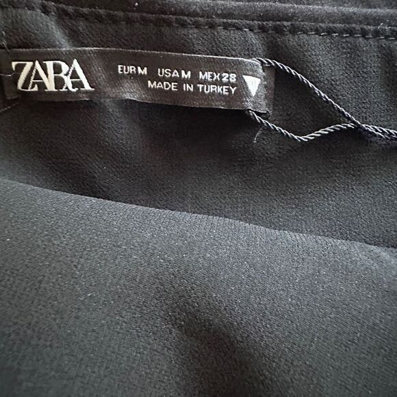 Zara Crop Top One Shoulder Linen Blend Black Ruched Size Medium - Picture 4 of 6